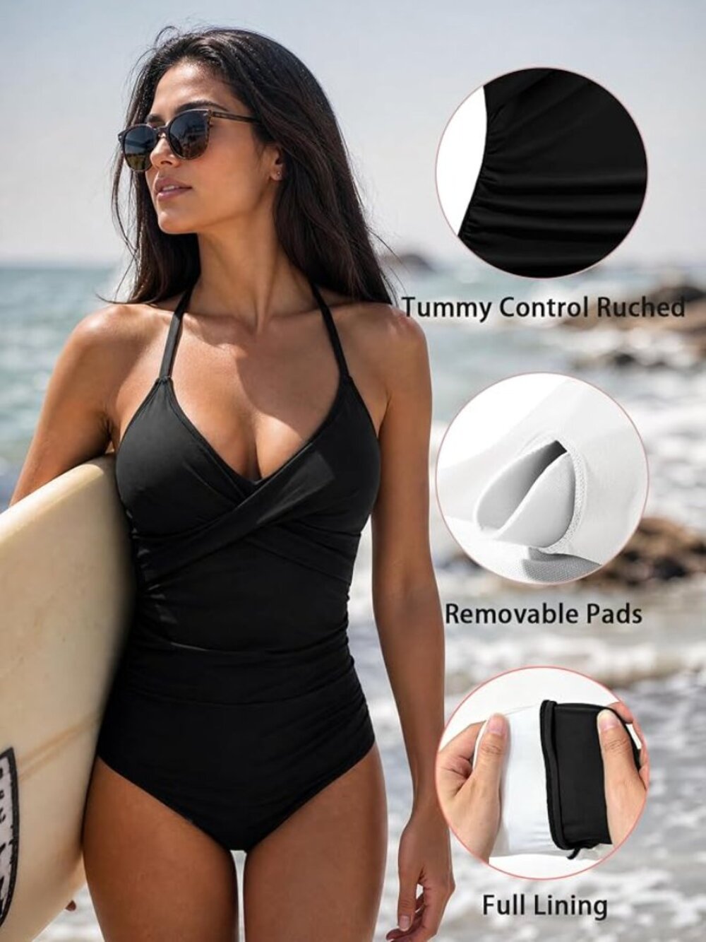 π€π B2PRITY Tummy Control One Piece Swimsuit Black Small NWT - Picture 5 of 5